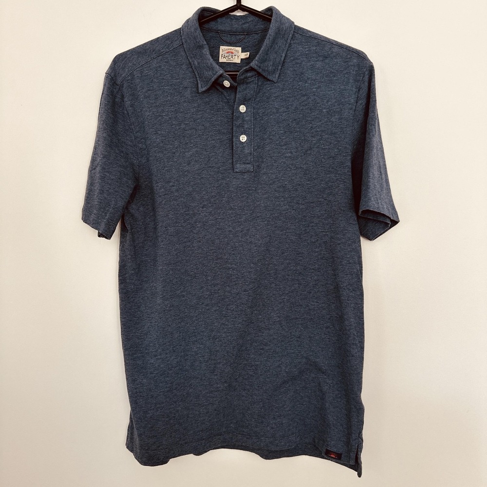 Faherty Polo Shirt Mens Small Heather Blue Preppy‎ Soft Knit